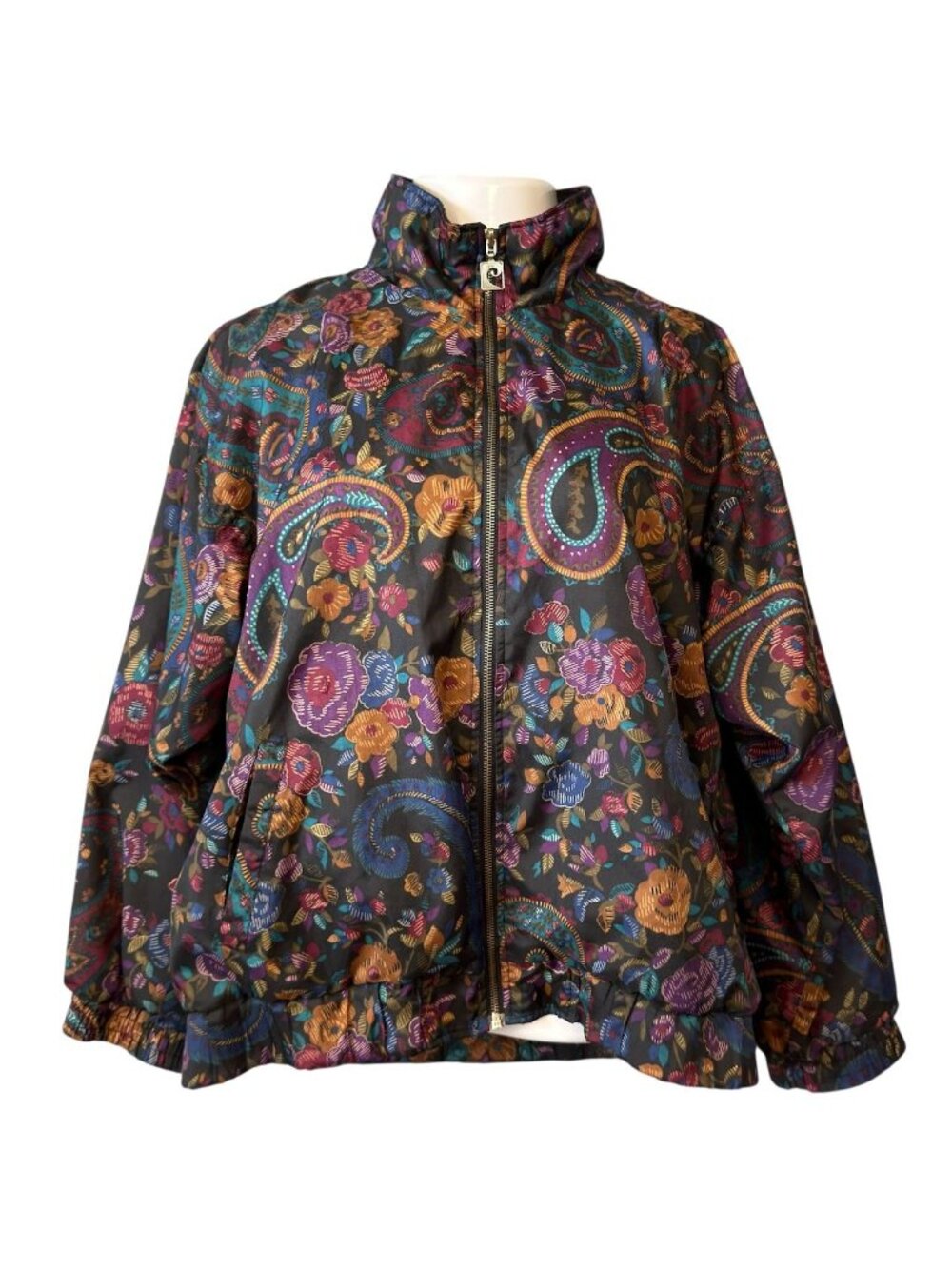 Vtg Pierre Cardin Womens Jacket Large Multicolor Paisley Elastic Hem Cuffs Zippe